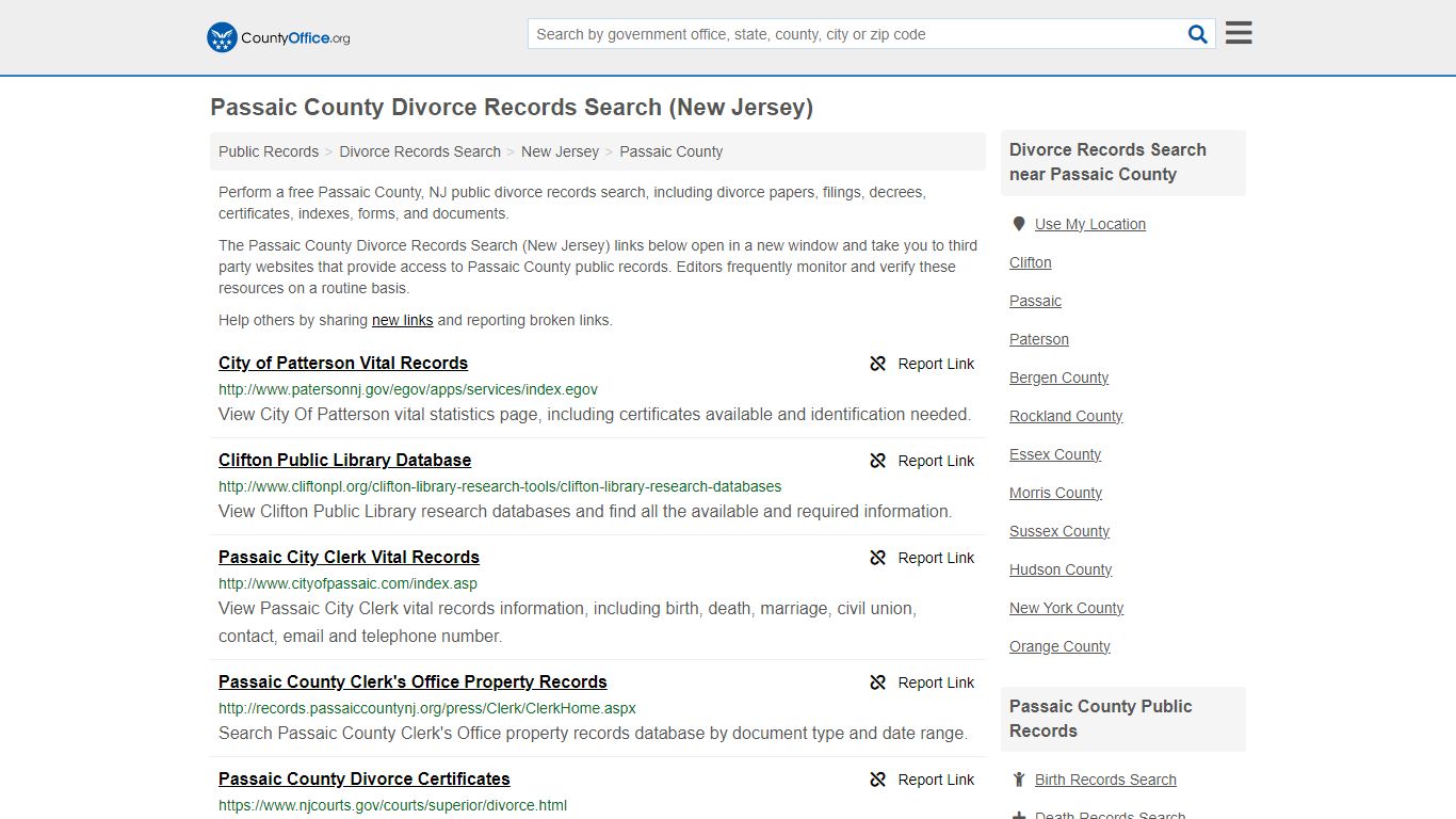Passaic County Divorce Records Search (New Jersey) - County Office
