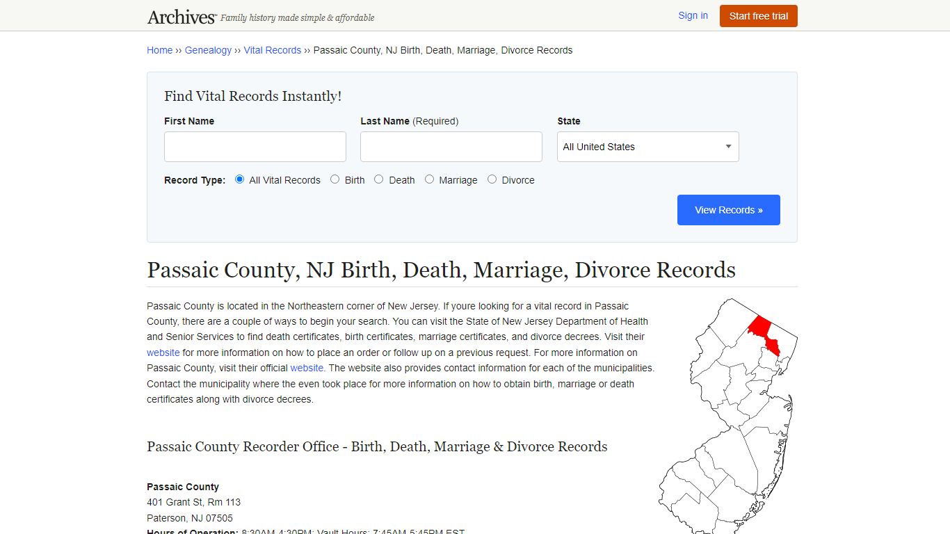 Passaic County, NJ Birth, Death, Marriage, Divorce Records - Archives.com